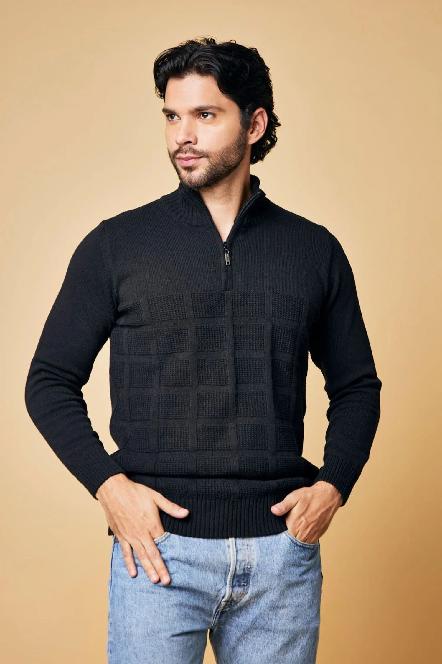 Suéter Calarcá en algodón regenerado cuadros halfzip – Hombre