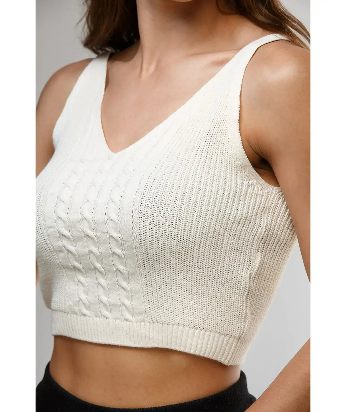 Crop Top Tena Beige - Tejido Trenzado en Algodón 100% - vista frontal - Alison