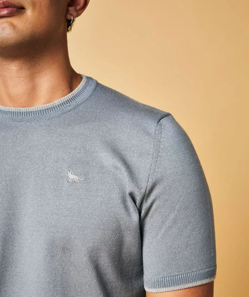 Camiseta Cuello Redondo Azul Gris Toledo - detalle - Alison