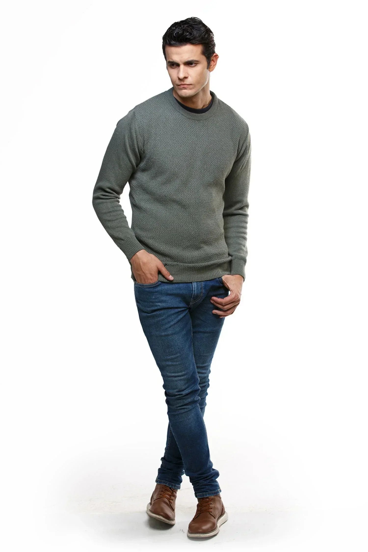 Suéter Pasto en algodón regenerado cuello redondo – Hombre