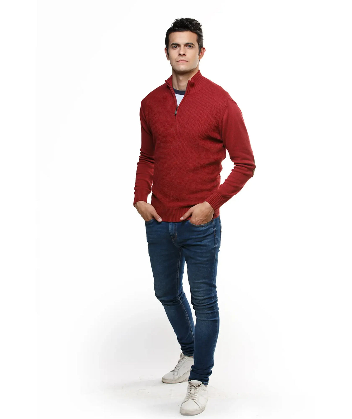 Suéter Vinotinto con Coderas Cuello Halpzif - Tolú - look completo - Alison