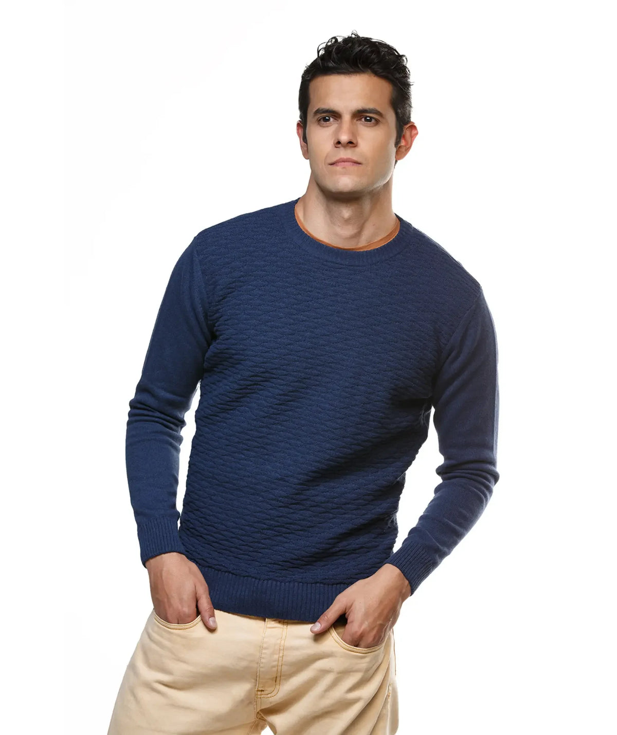 Suéter Nilo Azul - Cuello Redondo con Textura Nido de Abeja - vista frontal - Alison