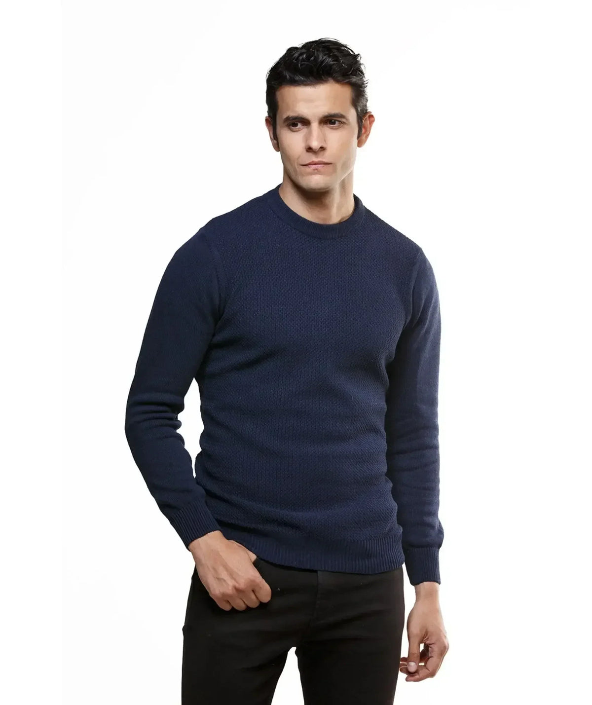 Suéter Pasto Azul Oscuro - Cuello Redondo con Micro Puntos - vista frontal - Alison