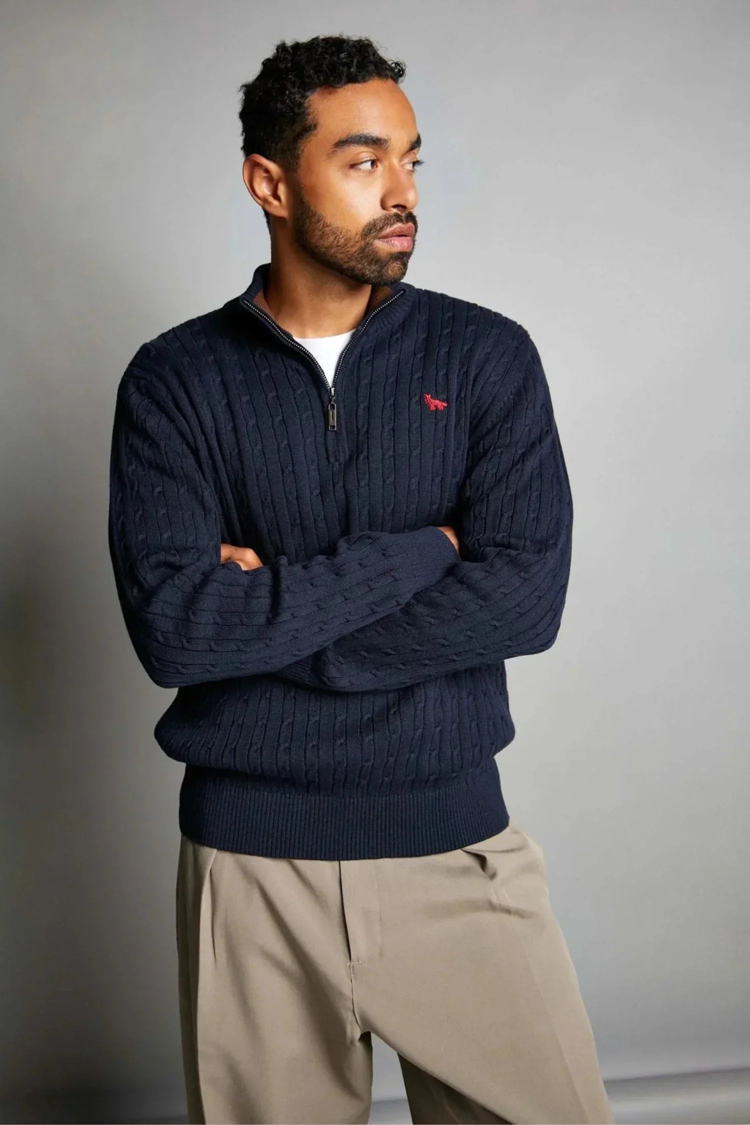 Suéter Palmira en algodón trenzado halfzip – Hombre