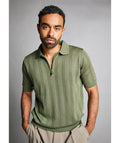 Camiseta Polo Verde Amalfi — Punto Calado con Cremallera