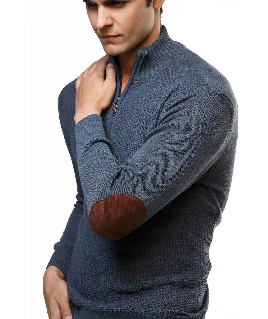 Suéter Azul con Coderas Cuello Halpzif - Tolú - vista frontal - Alison