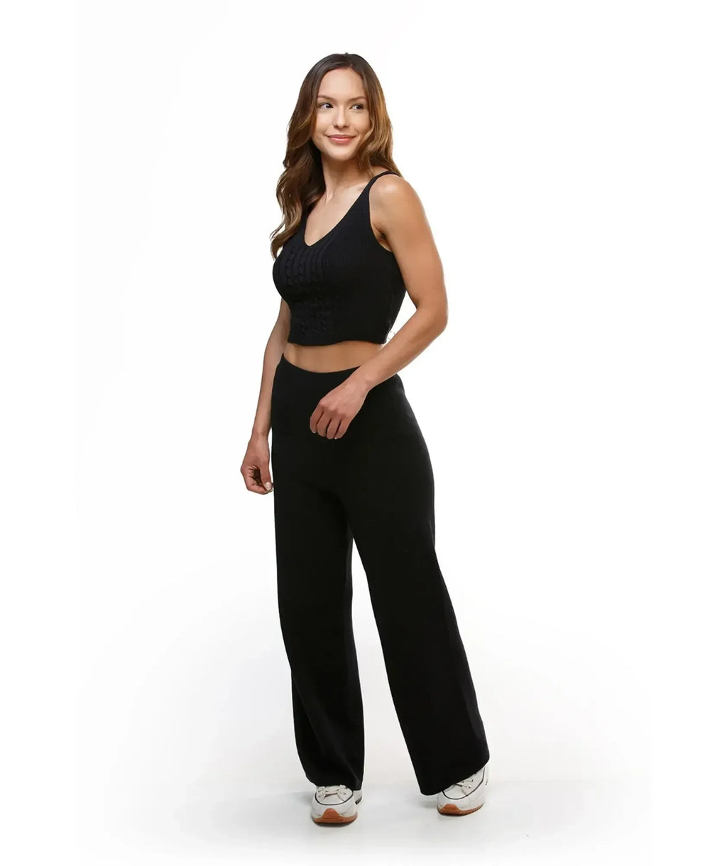 Crop Top Tena Negro - Tejido Trenzado en Algodón - look completo - Alison