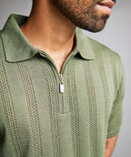 Camiseta Polo Verde Amalfi - Punto Calado con Cremallera - detalle - Alison
