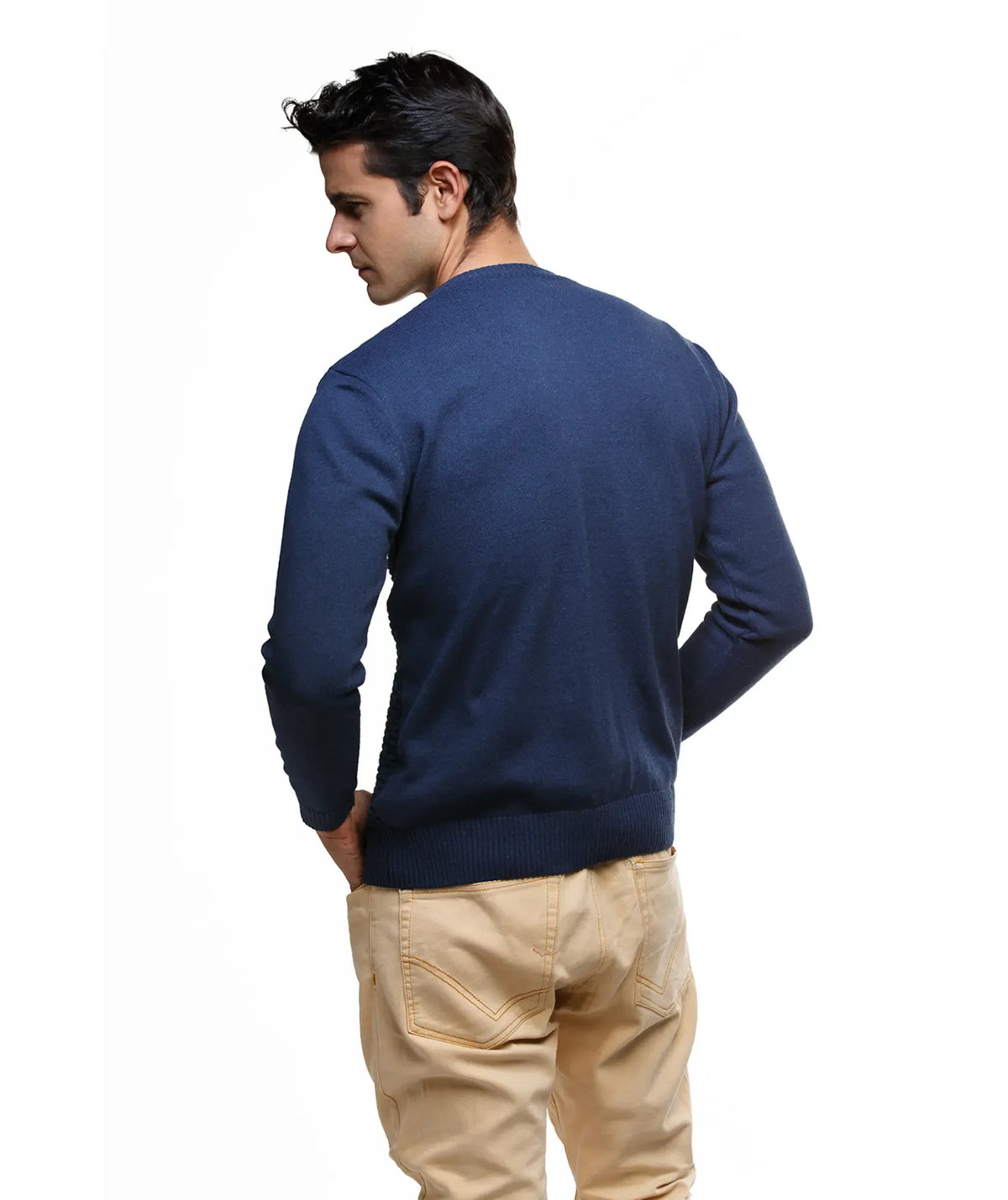 Suéter Nilo Azul - Cuello Redondo con Textura Nido de Abeja - look completo - Alison