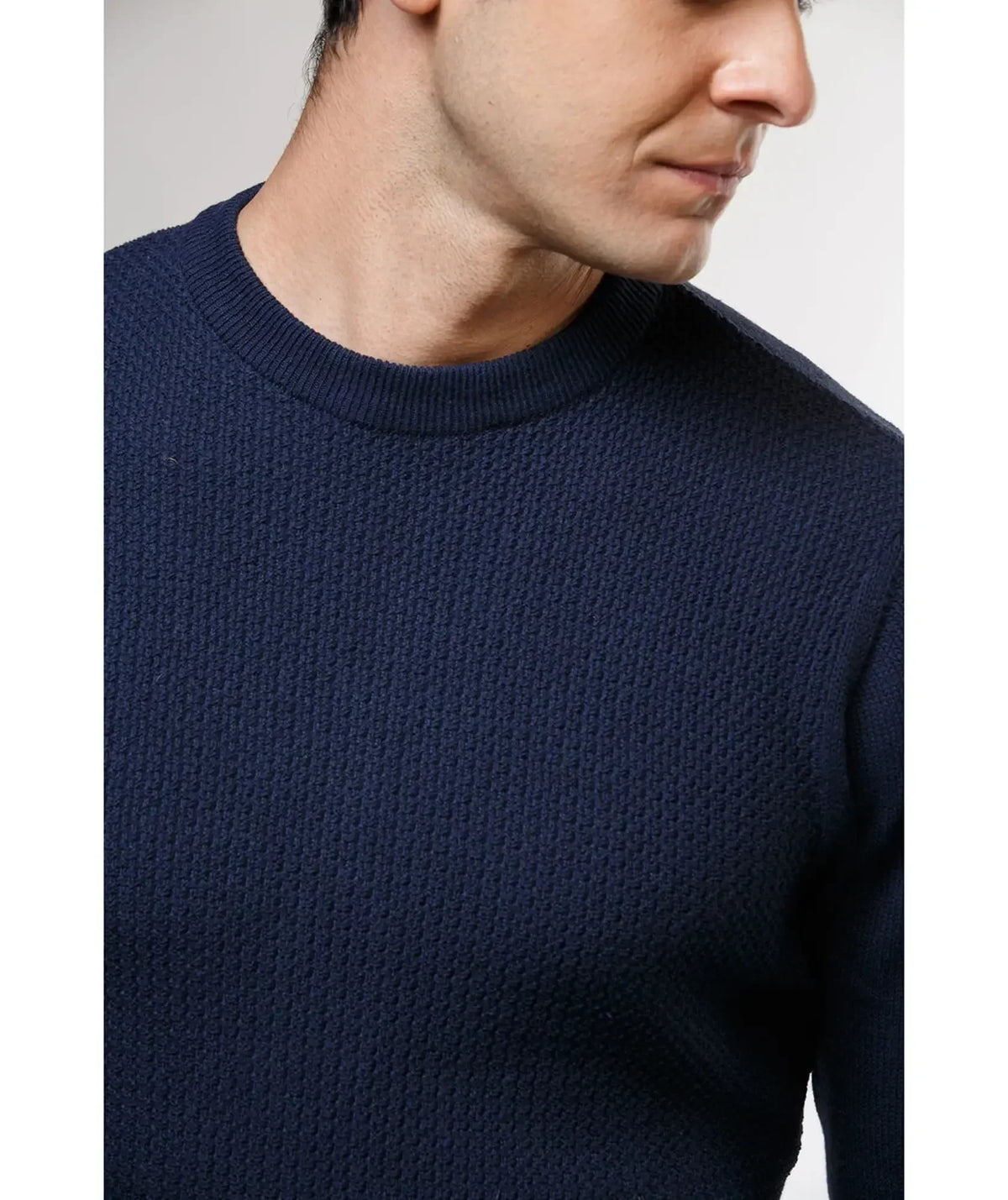 Suéter Pasto Azul Oscuro - Cuello Redondo con Micro Puntos - detalle - Alison