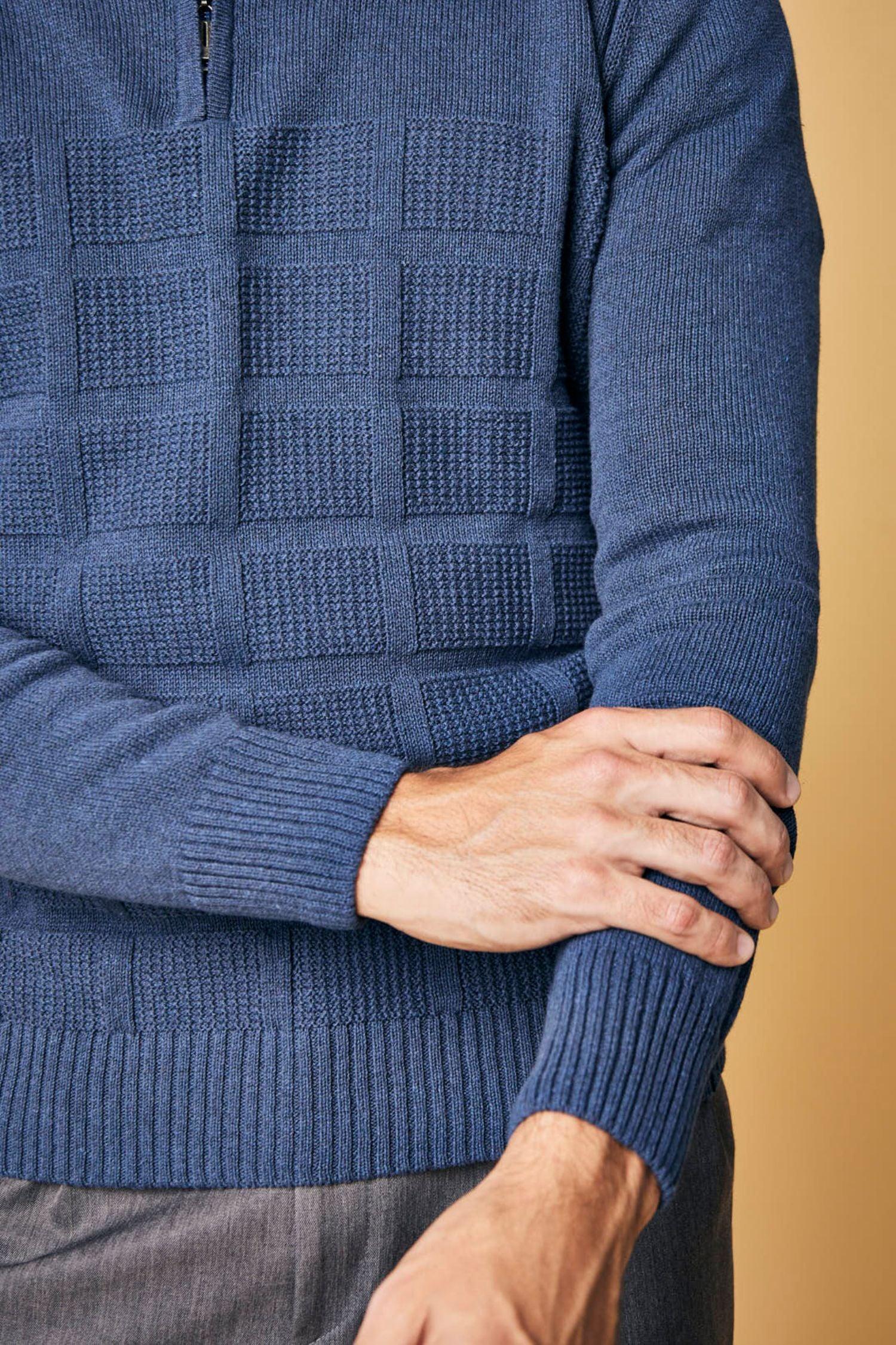 Suéter Calarcá en algodón regenerado cuadros halfzip – Hombre