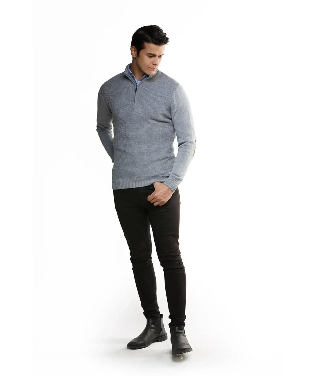 Suéter Gris Con Coderas Cuello Halpzif - Tolú - vista lateral - Alison