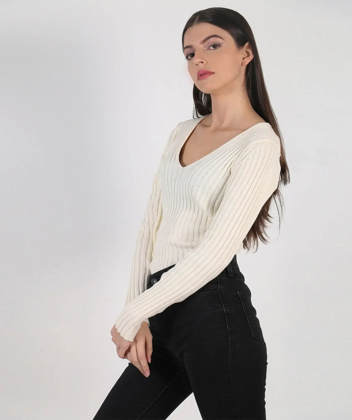 Suéter de Algodón con Escote en V - cuerpo completo - Alison