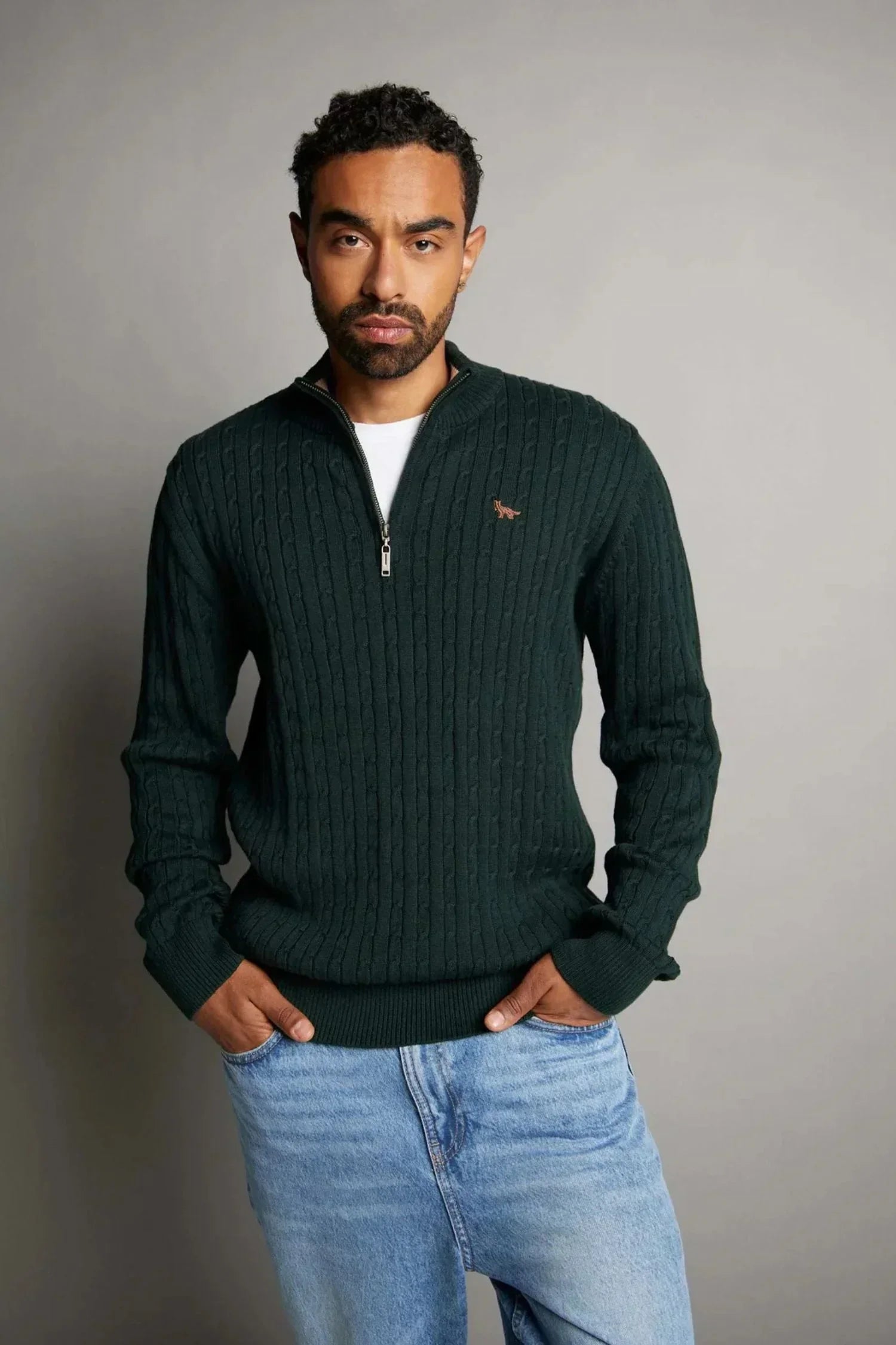 Suéter Palmira en algodón trenzado halfzip – Hombre