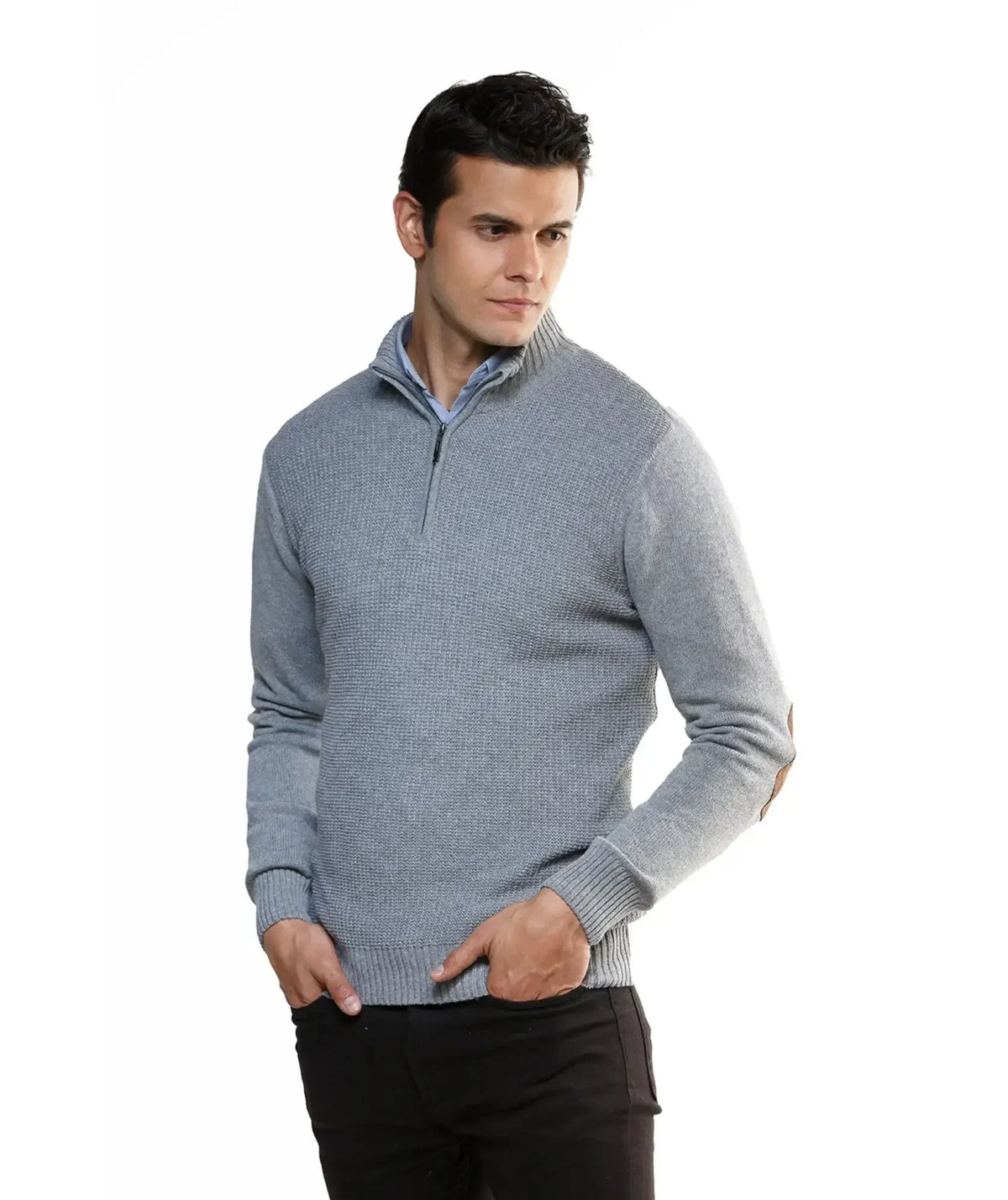 Suéter Gris Con Coderas Cuello Halpzif - Tolú - vista frontal - Alison