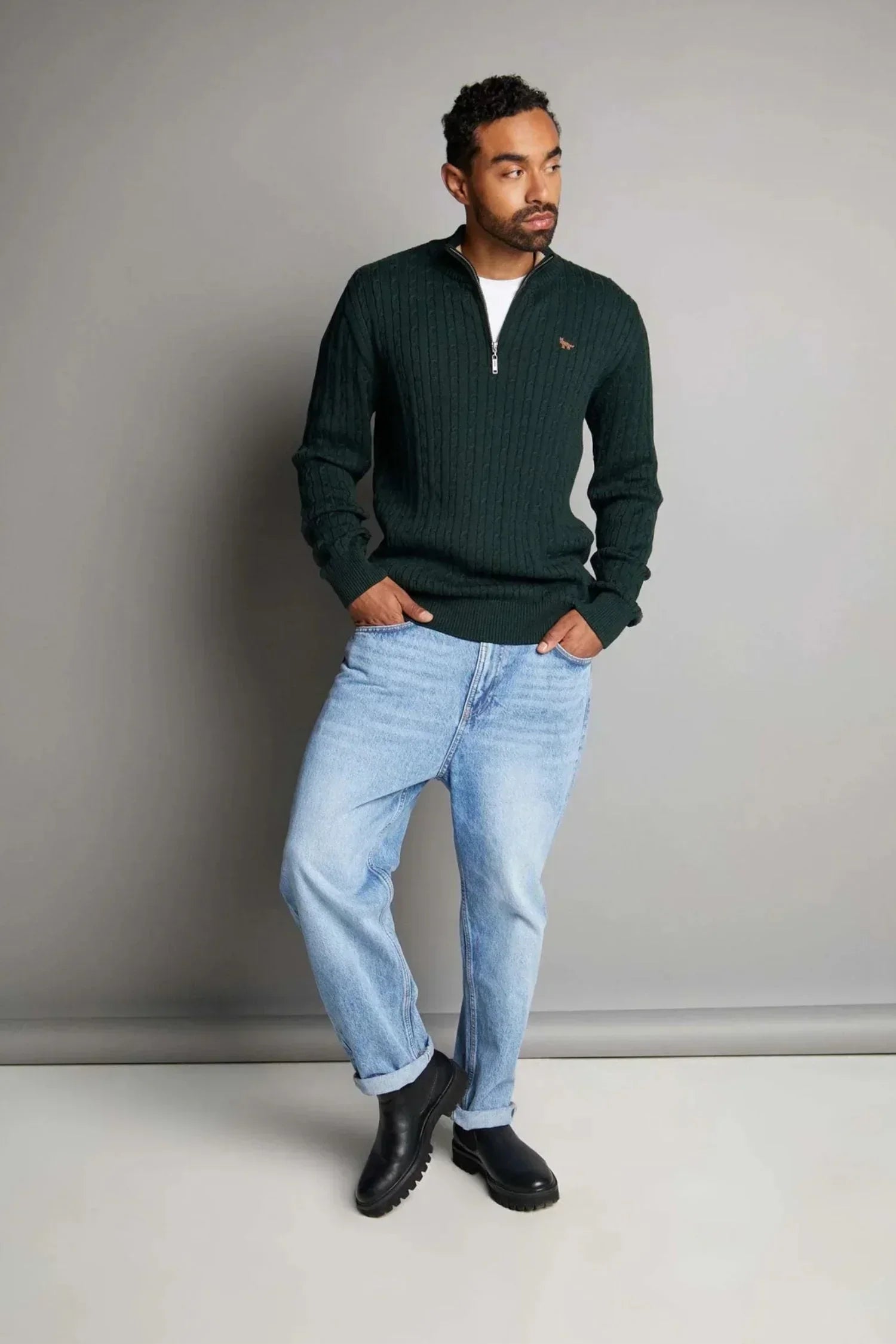 Suéter Palmira en algodón trenzado halfzip – Hombre