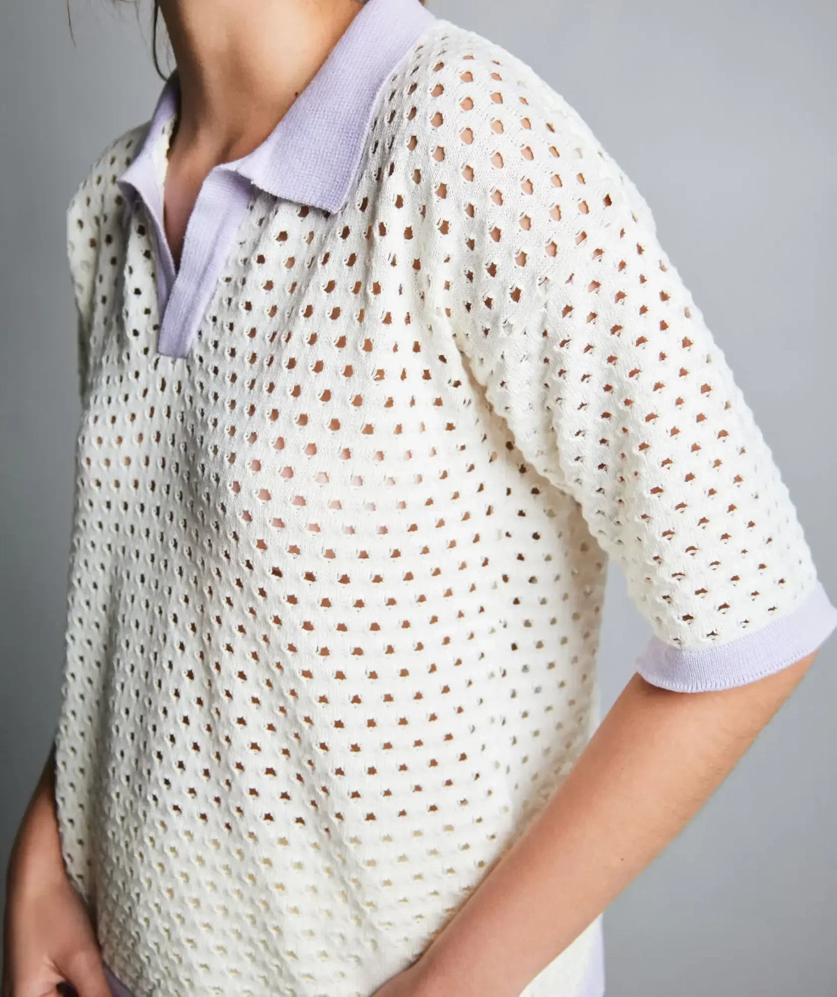 Camiseta Polo en Tejido de Punto - Lila - vista frontal - Alison