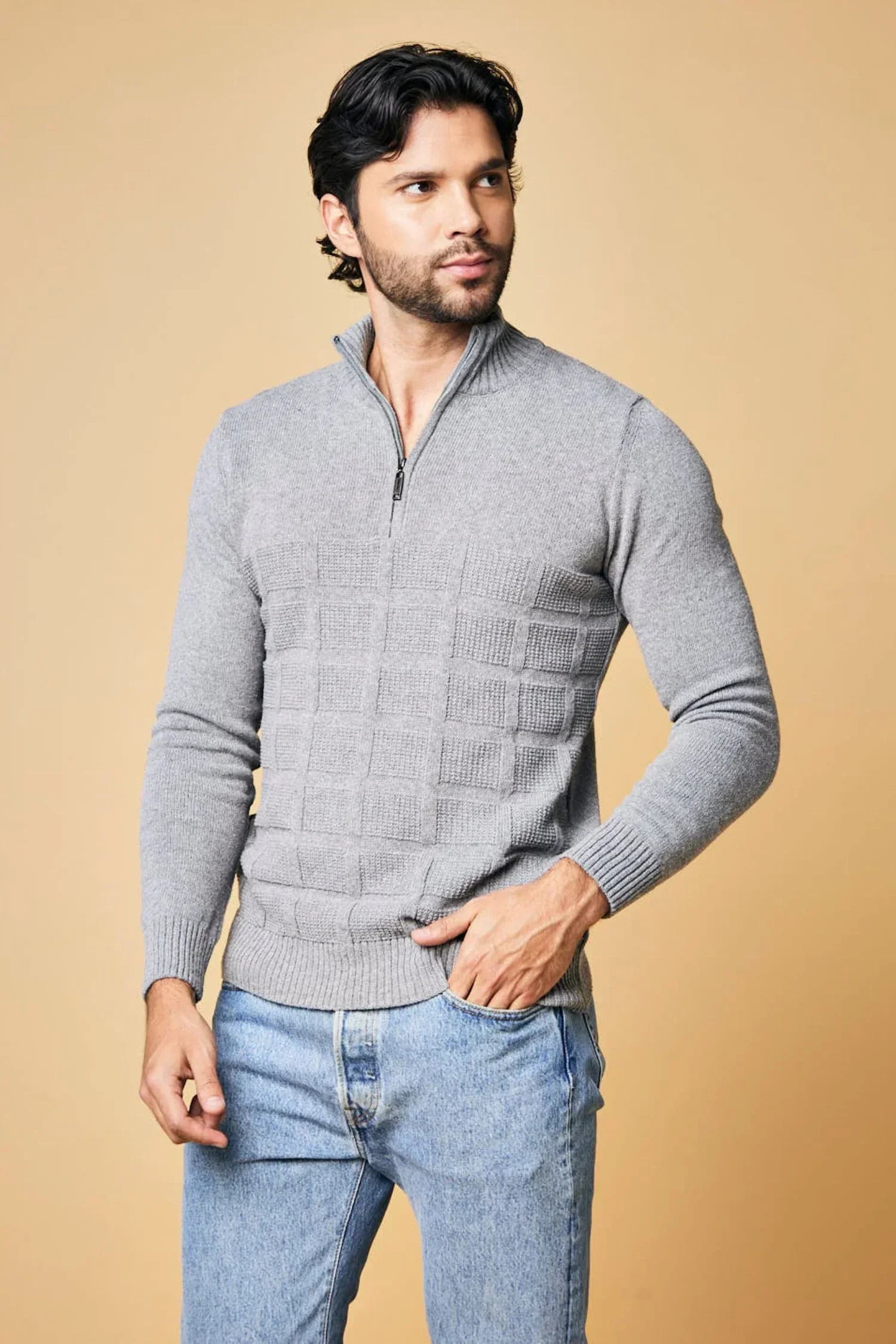 Suéter Calarcá en algodón regenerado cuadros halfzip – Hombre