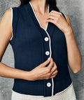Chaleco Azul Oscuro Tejido 100% Algodón con Cuello V