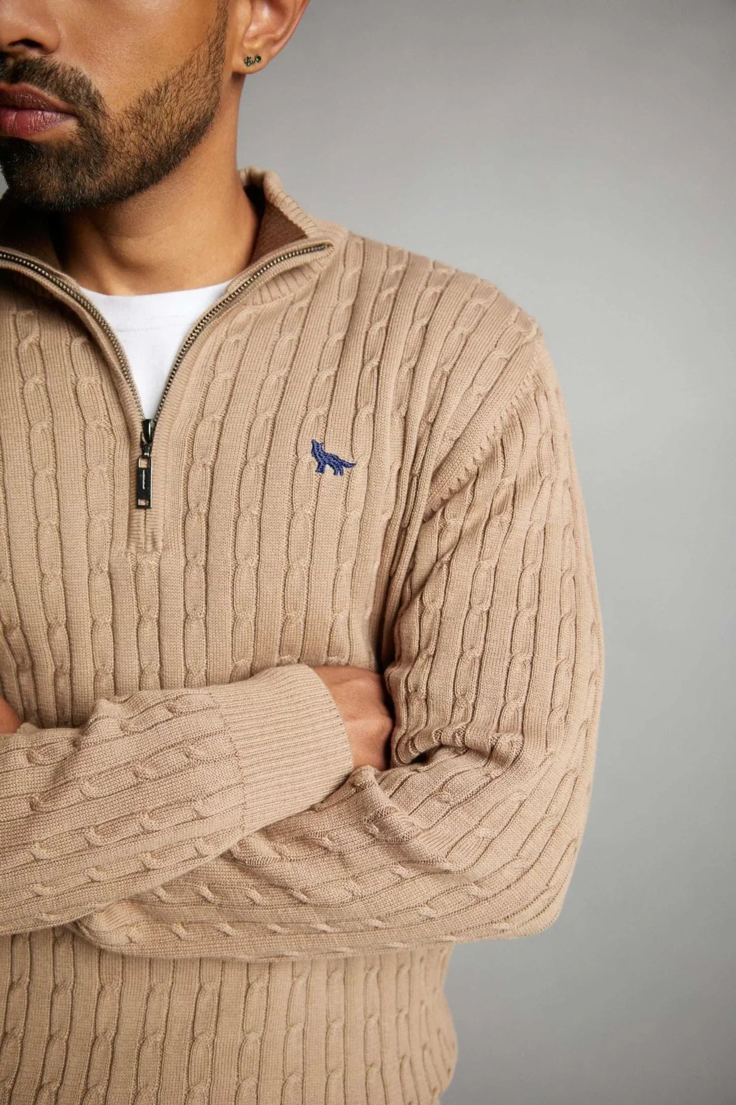 Suéter Palmira en algodón trenzado halfzip – Hombre