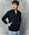 Chaqueta Color Negro Tejida con Cremallera y Cuello Alto