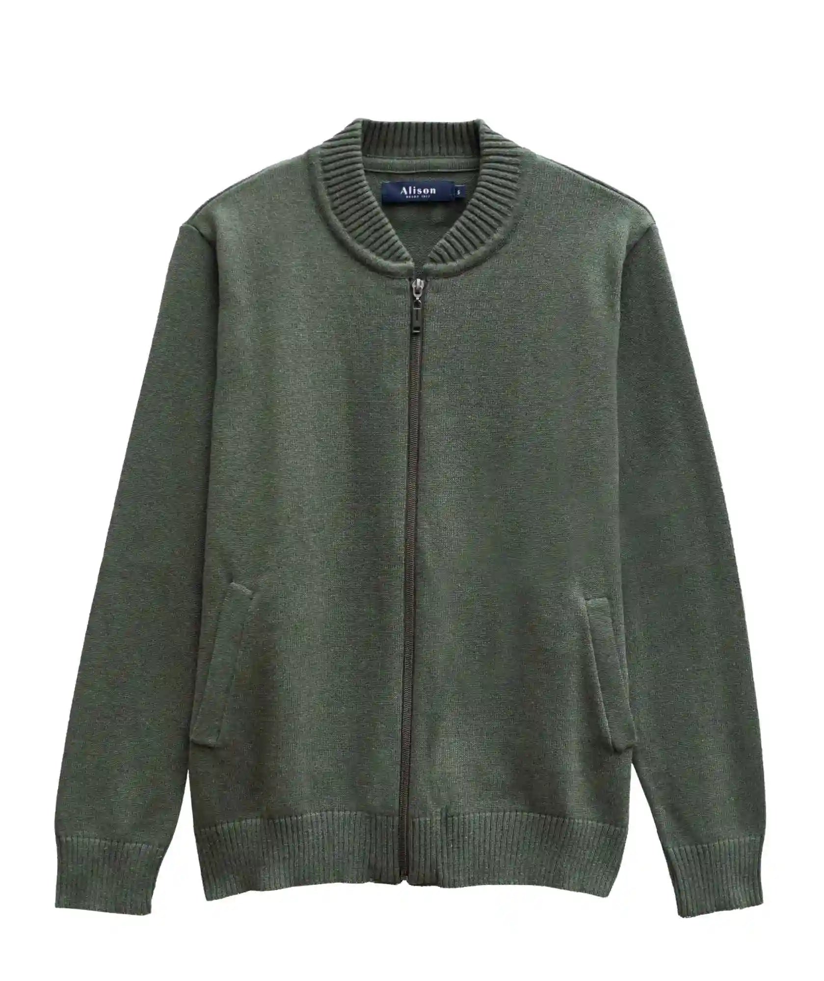 Chaqueta Tejida Verde Con Cierre de Cremallera Métalica - Marsella
