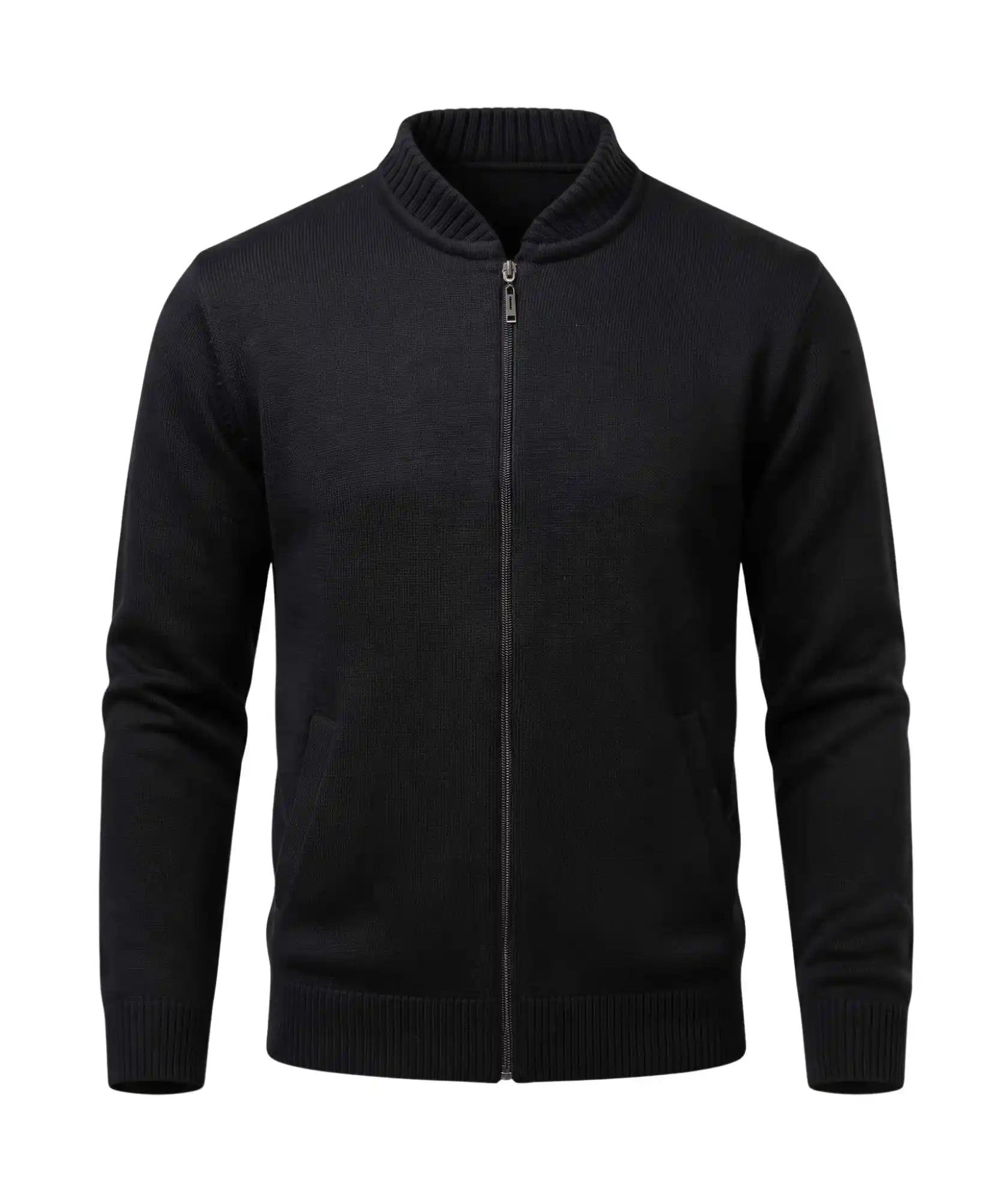 Chaqueta Tejida Color Negro Con Cierre de Cremallera Métalica - Marsella