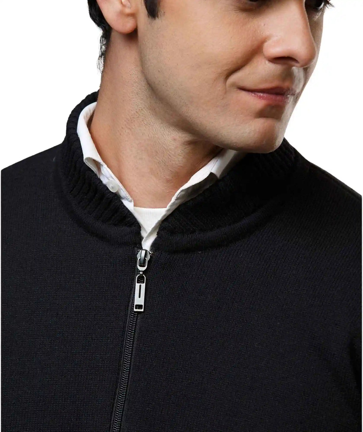 Chaqueta Tejida Color Negro Con Cierre de Cremallera Métalica - Marsella