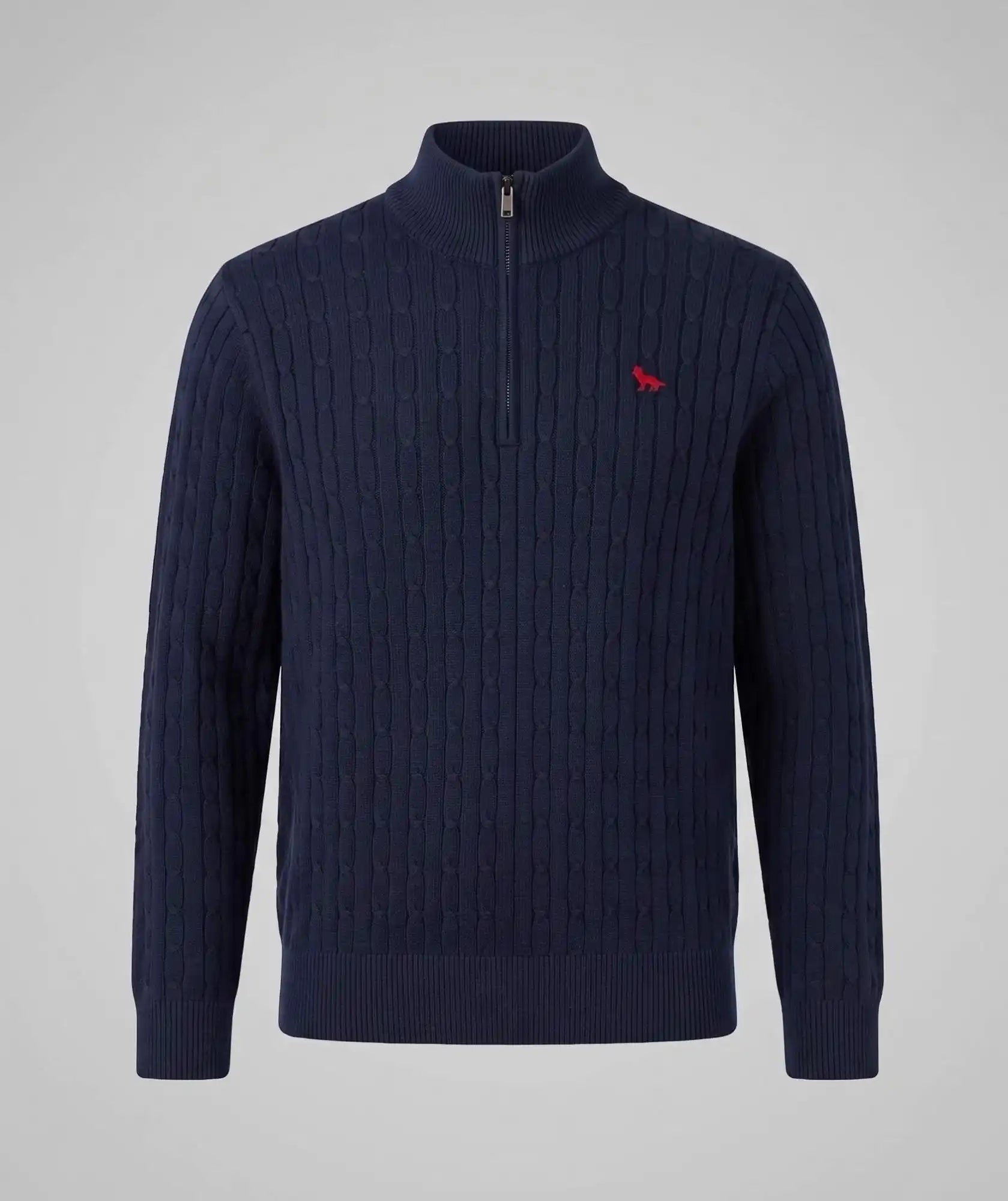 Suéter Azul Oscuro Cuello Halfzip Trenzado Rib | Palmira