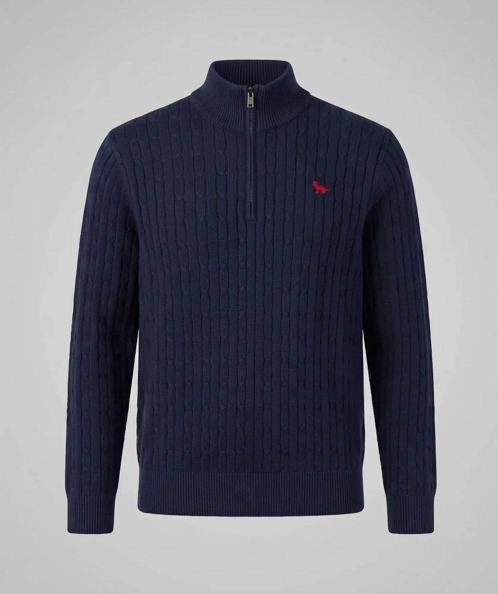 Suéter Azul Oscuro Cuello Halfzip Trenzado Rib | Palmira