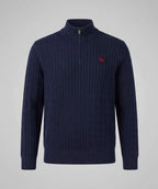 Suéter Azul Oscuro Cuello Halfzip Trenzado Rib | Palmira