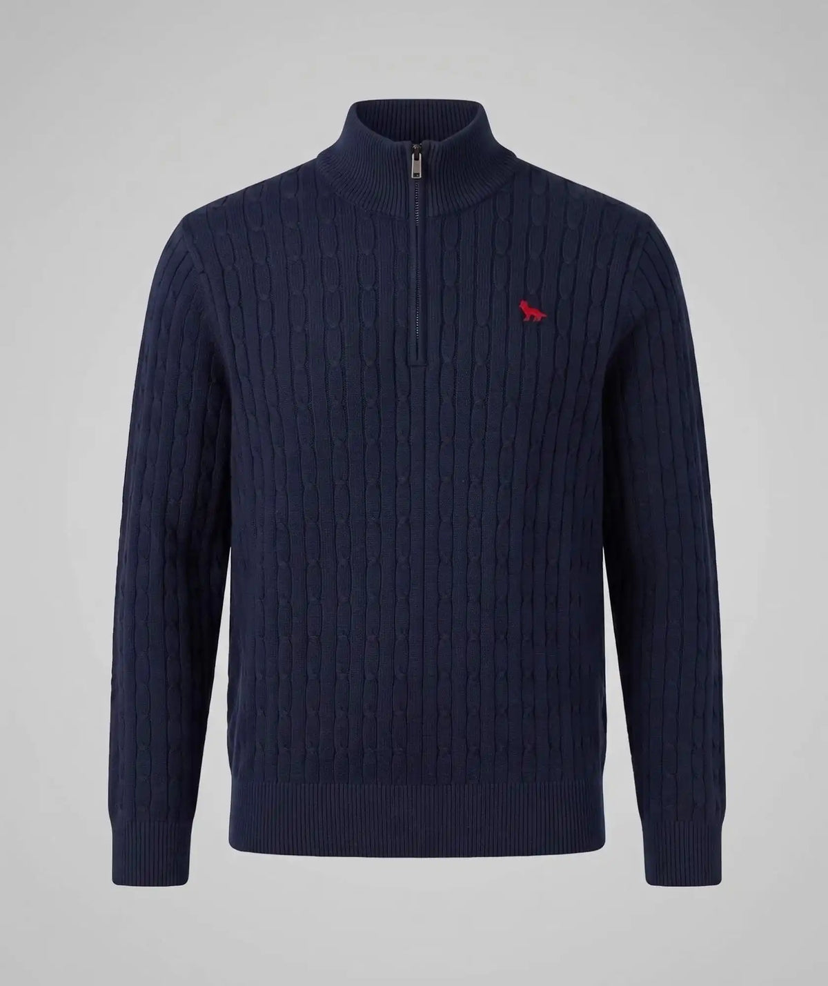 Suéter Azul Oscuro Cuello Halfzip Trenzado Rib | Palmira