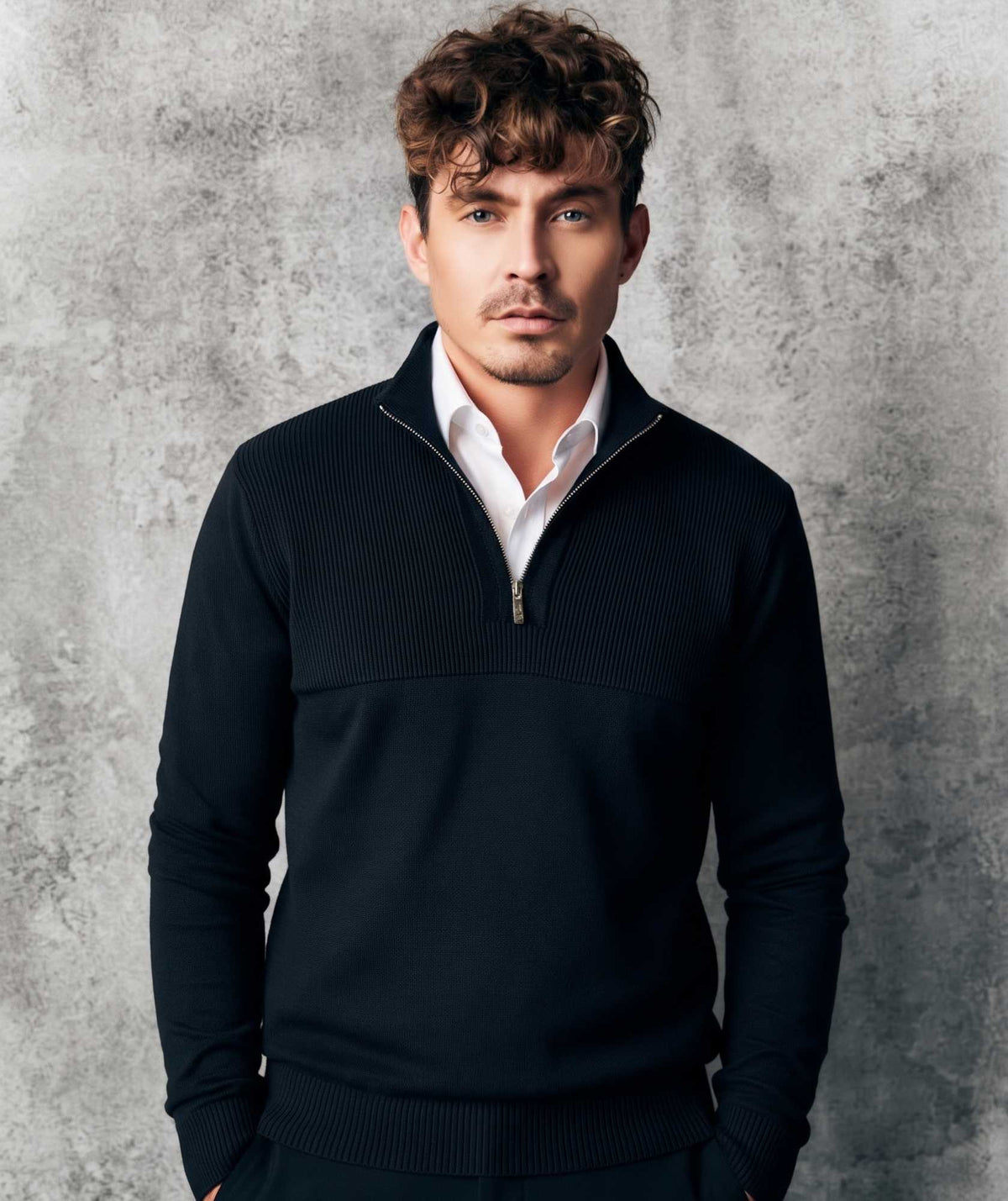 Suéter Negro Cuello Halfzip en Algodón- Tunja
