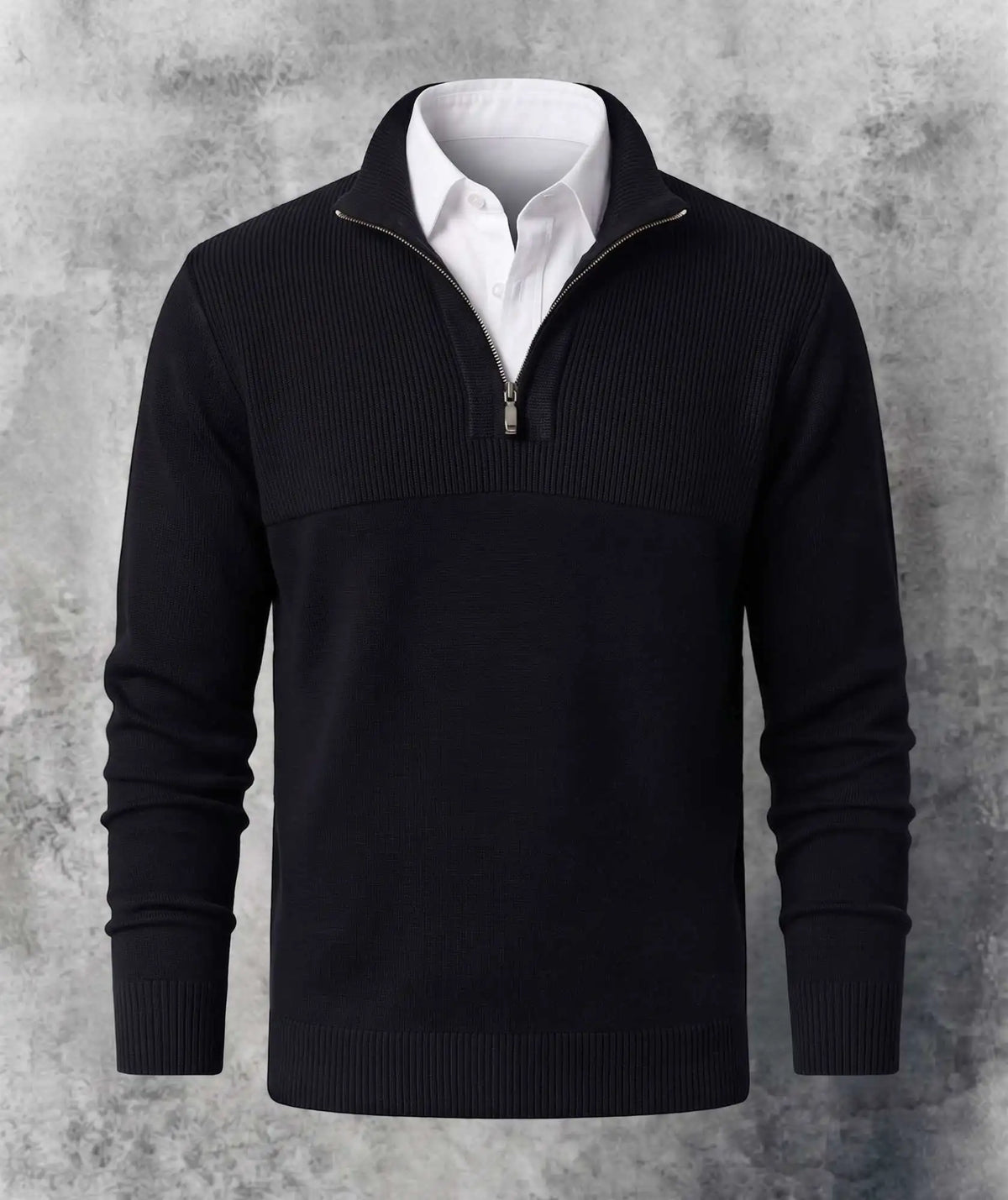 Suéter Negro Cuello Halfzip en Algodón- Tunja