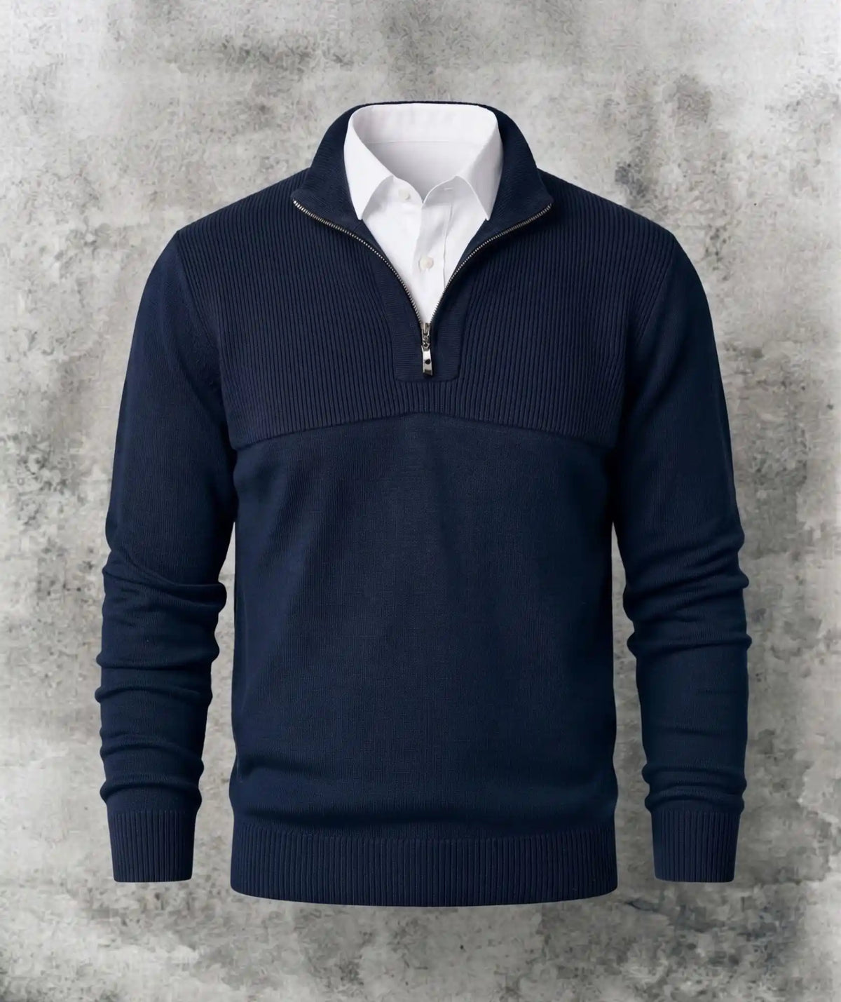 Suéter Azul Oscuro Cuello Halfzip en Algodón- Tunja
