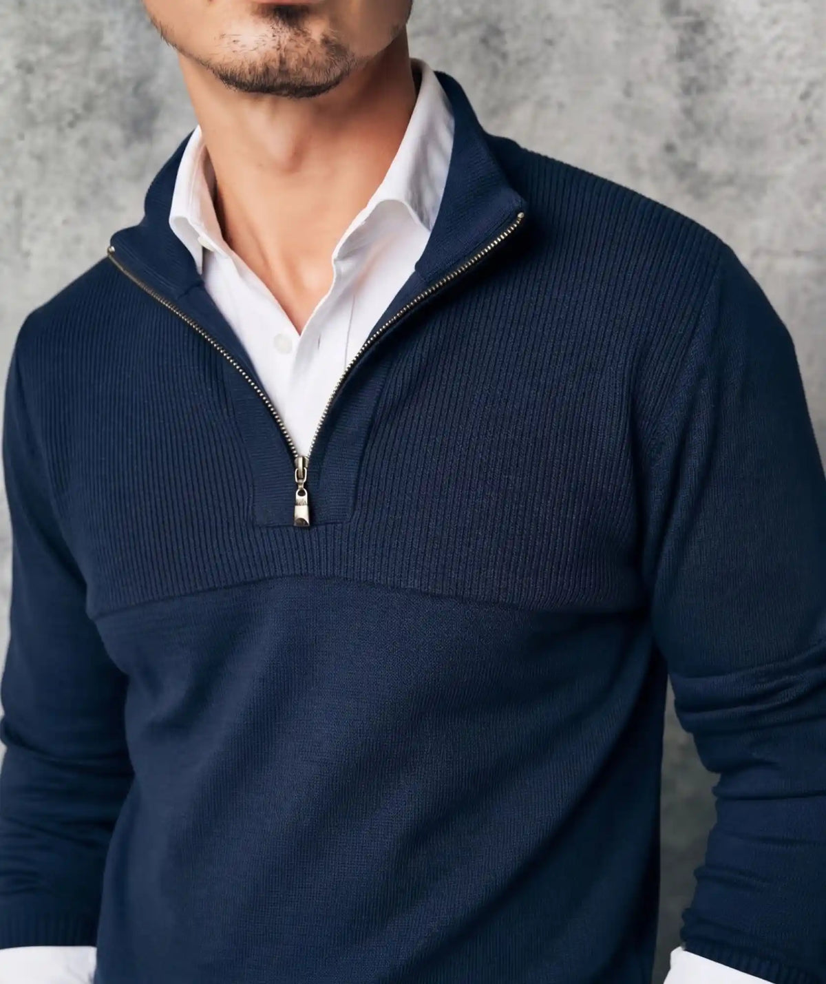 Suéter Azul Oscuro Cuello Halfzip en Algodón- Tunja