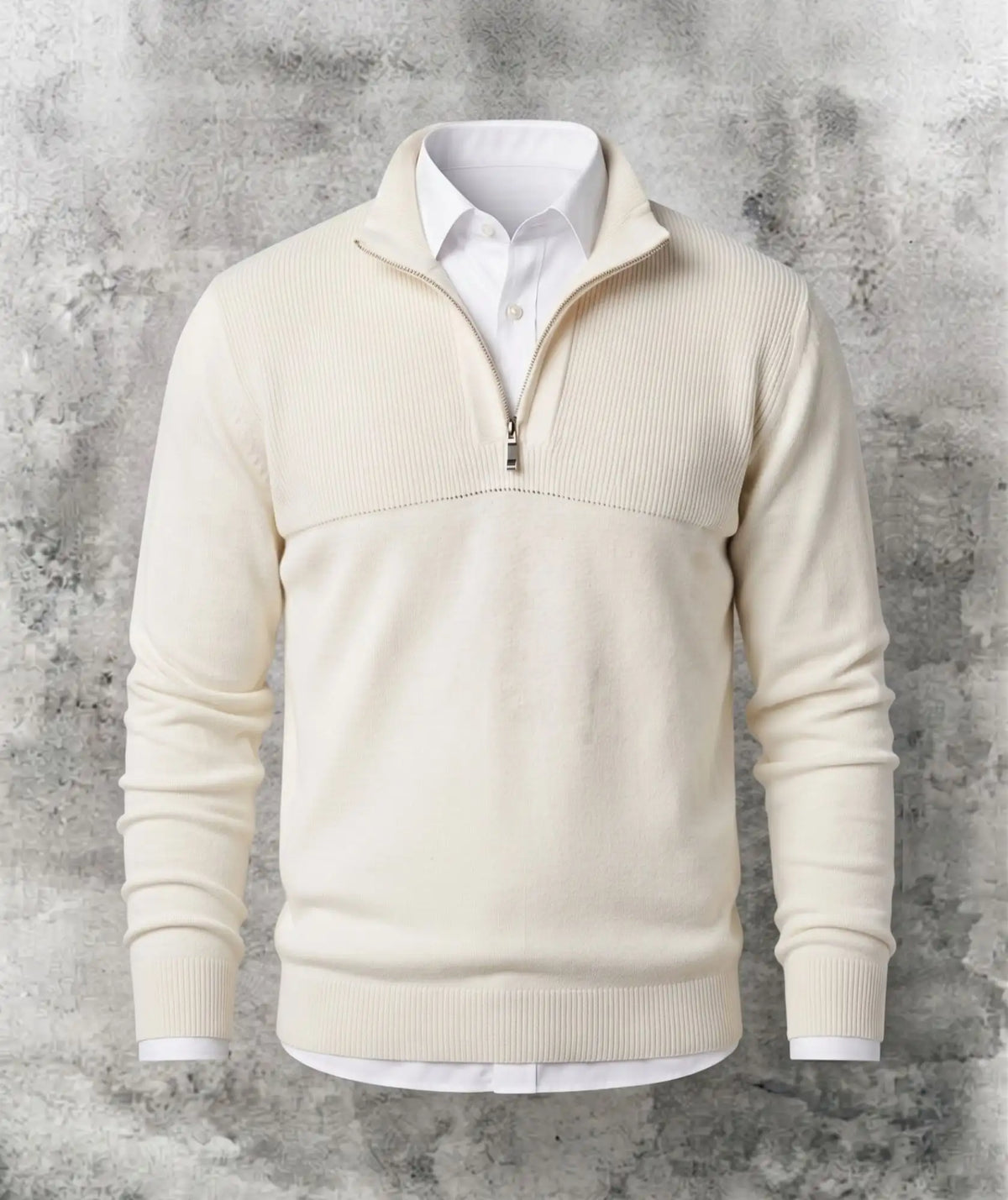Suéter Beige Cuello Halfzip en Algodón- Tunja