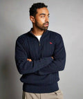 Suéter Azul Oscuro Cuello Halfzip Trenzado Rib | Palmira
