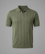 Camiseta Polo Verde Amalfi — Punto Calado con Cremallera
