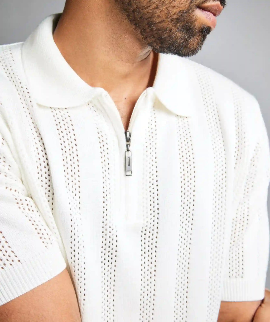 Polo Beige Amalfi — Punto Calado con Cremallera