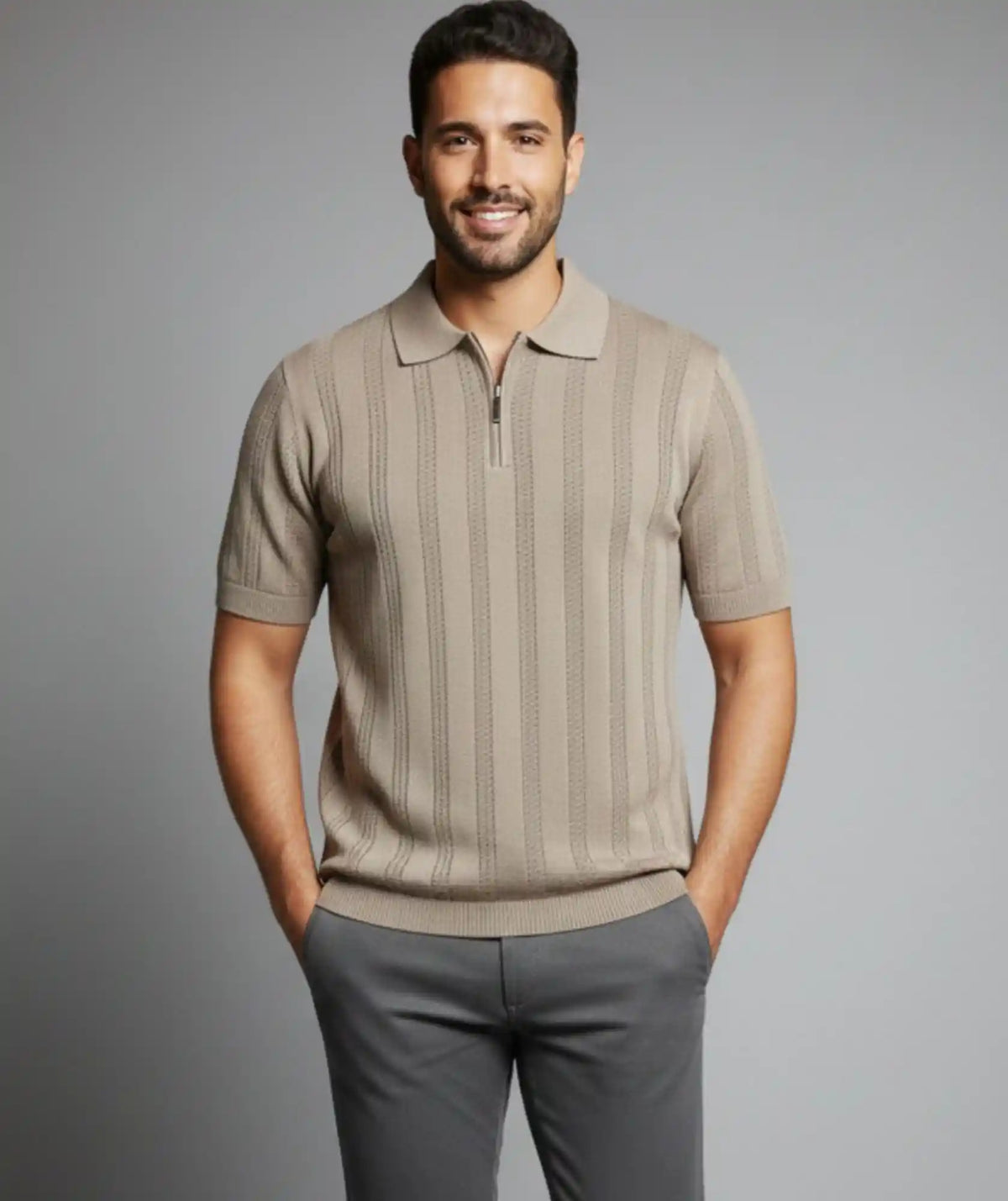 Polo Camel Amalfi — Punto Calado con Cremallera