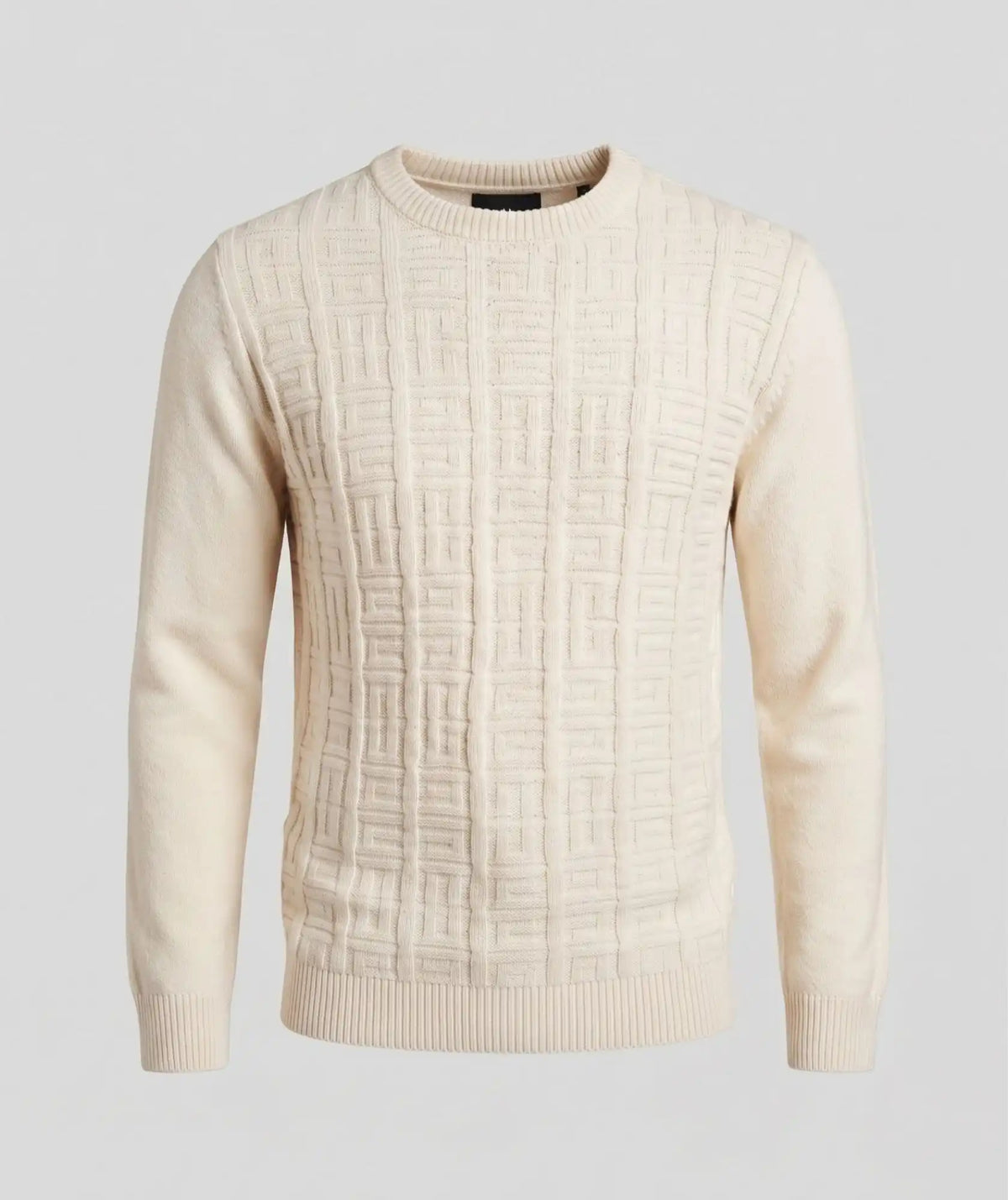 Suéter Beige Cuello Redondo con Labrado Geométrico - Bahía