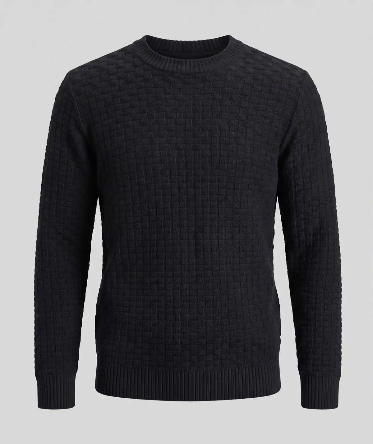 Suéter Negro Cuello Redondo con Relieve de Cuadros - Sahara