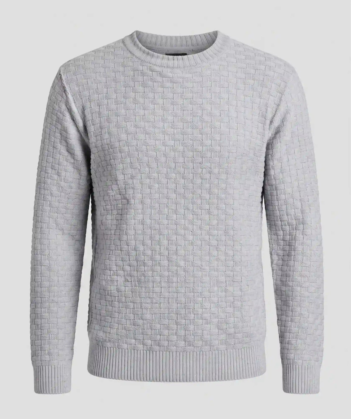 Suéter Gris Cuello Redondo con Relieve de Cuadros - Sahara