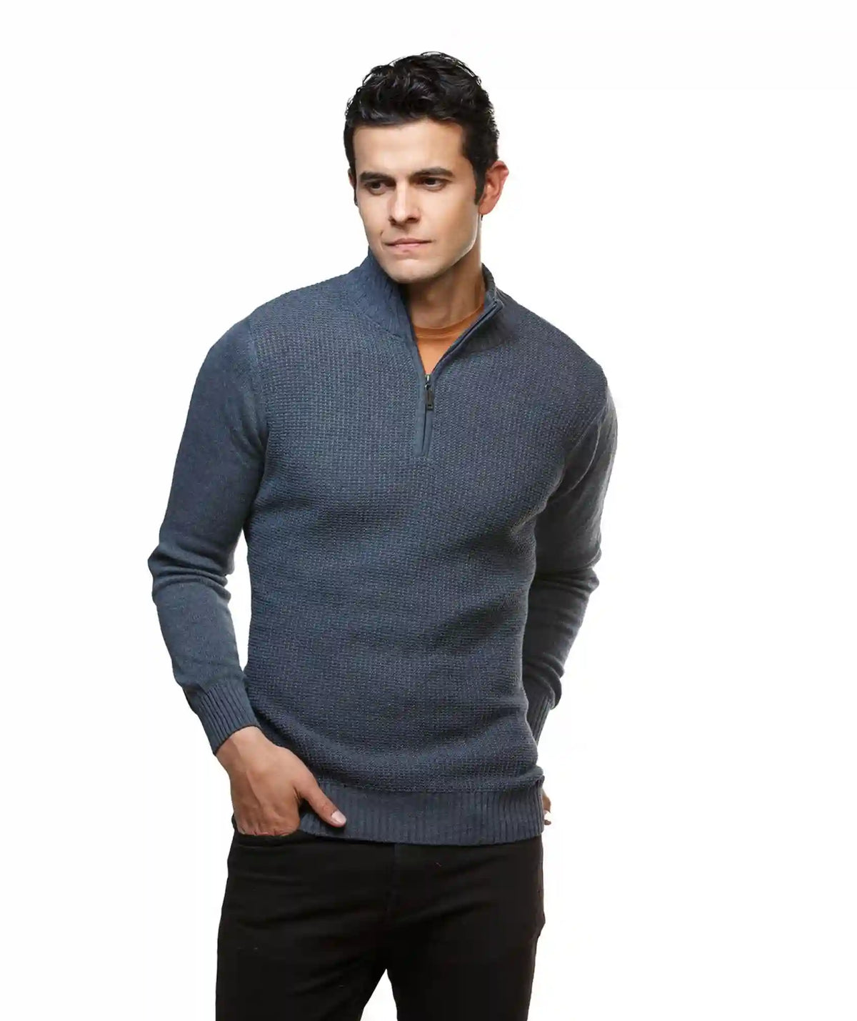 Suéter Azul con Coderas Cuello Halpzif - Tolú