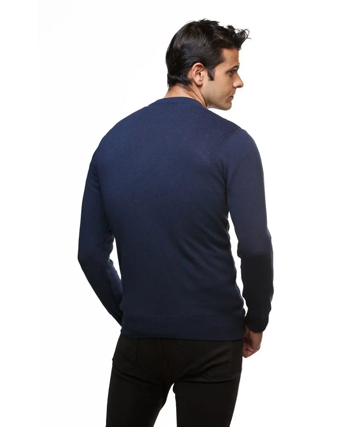 Suéter Pasto Azul Oscuro — Cuello Redondo con Micro Puntos
