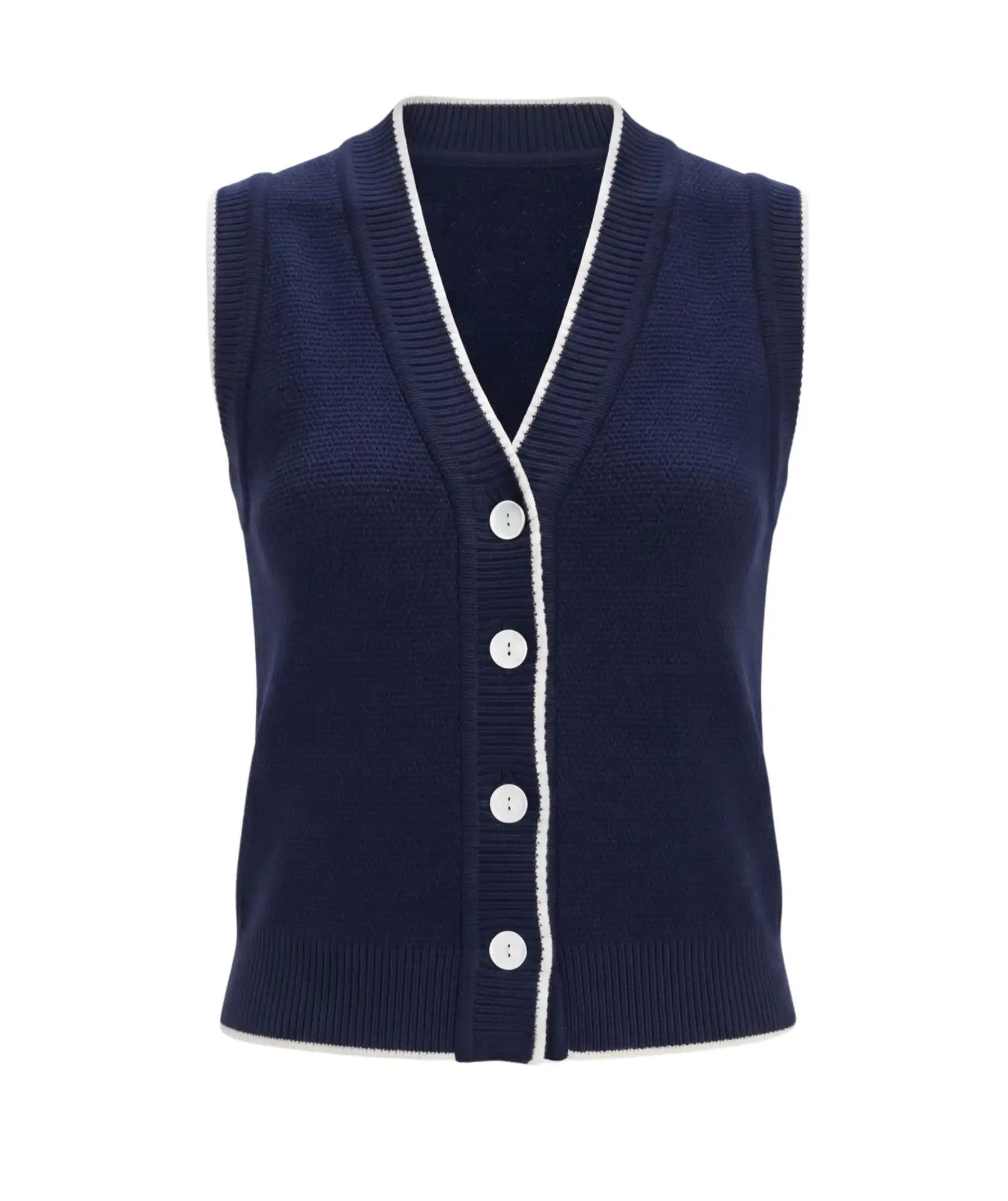 Chaleco Azul Oscuro Tejido 100% Algodón con Cuello V