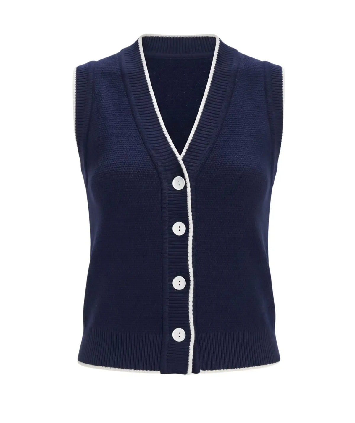 Chaleco Azul Oscuro Tejido 100% Algodón con Cuello V