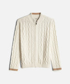 Chaqueta Siena Beige en Tejido de Punto Trenzado con Cremallera