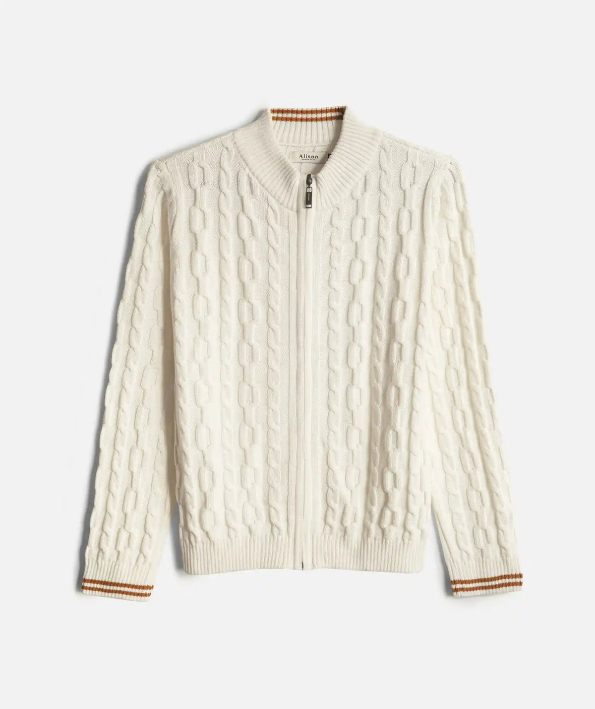 Chaqueta Siena Beige en Tejido de Punto Trenzado con Cremallera
